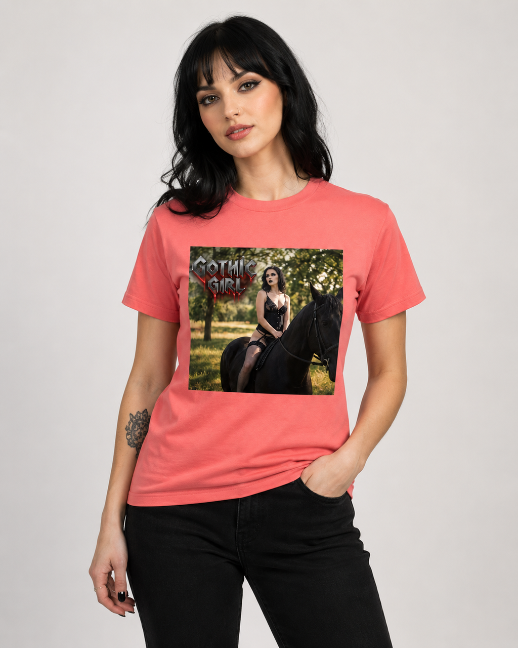 Coral Silk Horse Gothic Girl